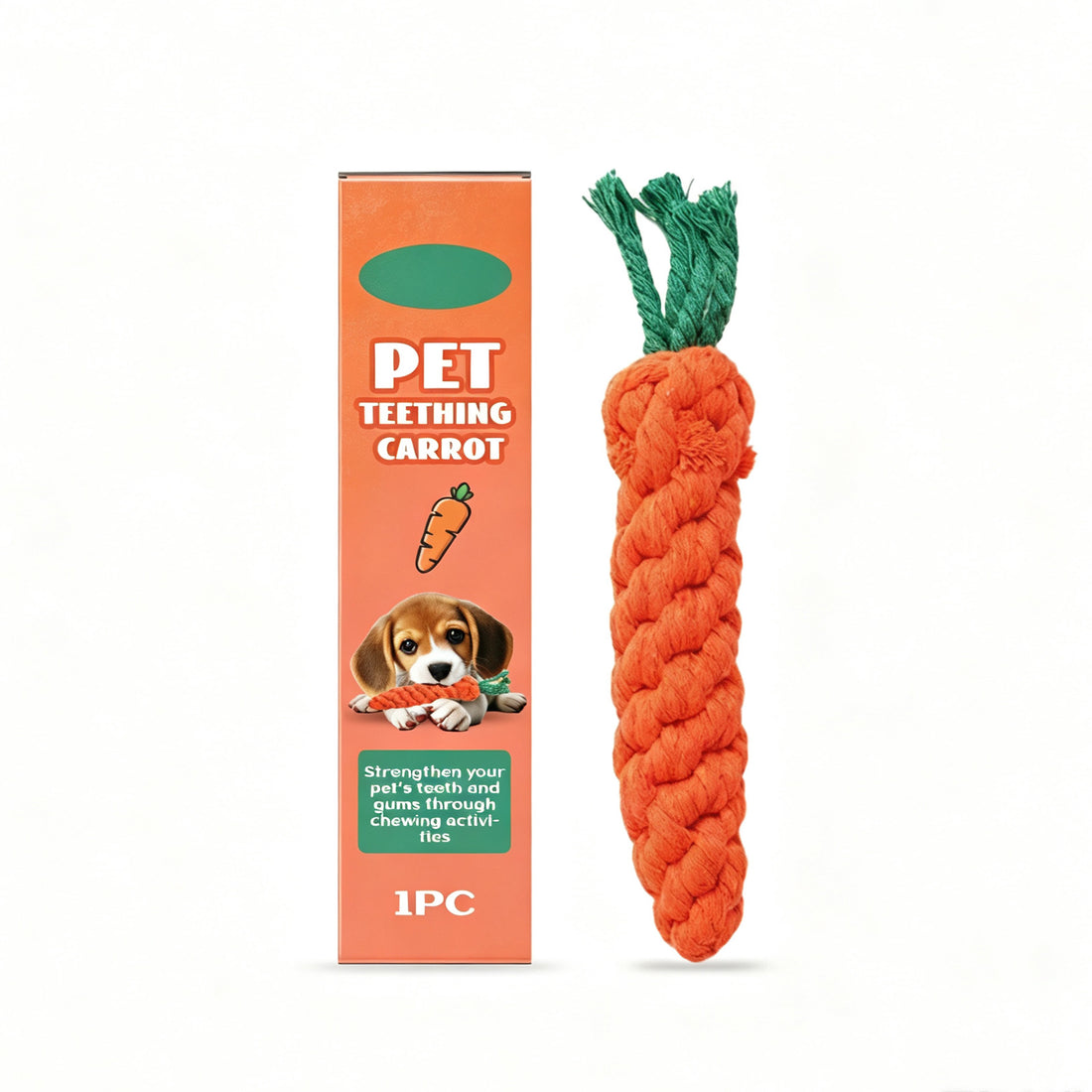 Braided Cotton Rope Carrot Chew Toy for Teething Puppies and Small to Medium Dogs
