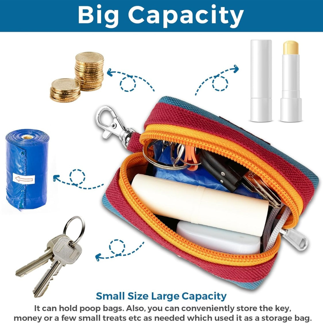 Canvas Poop Bag Holder for Leash, Zippered Dispenser Pouch with Carabiner Clip – view 3