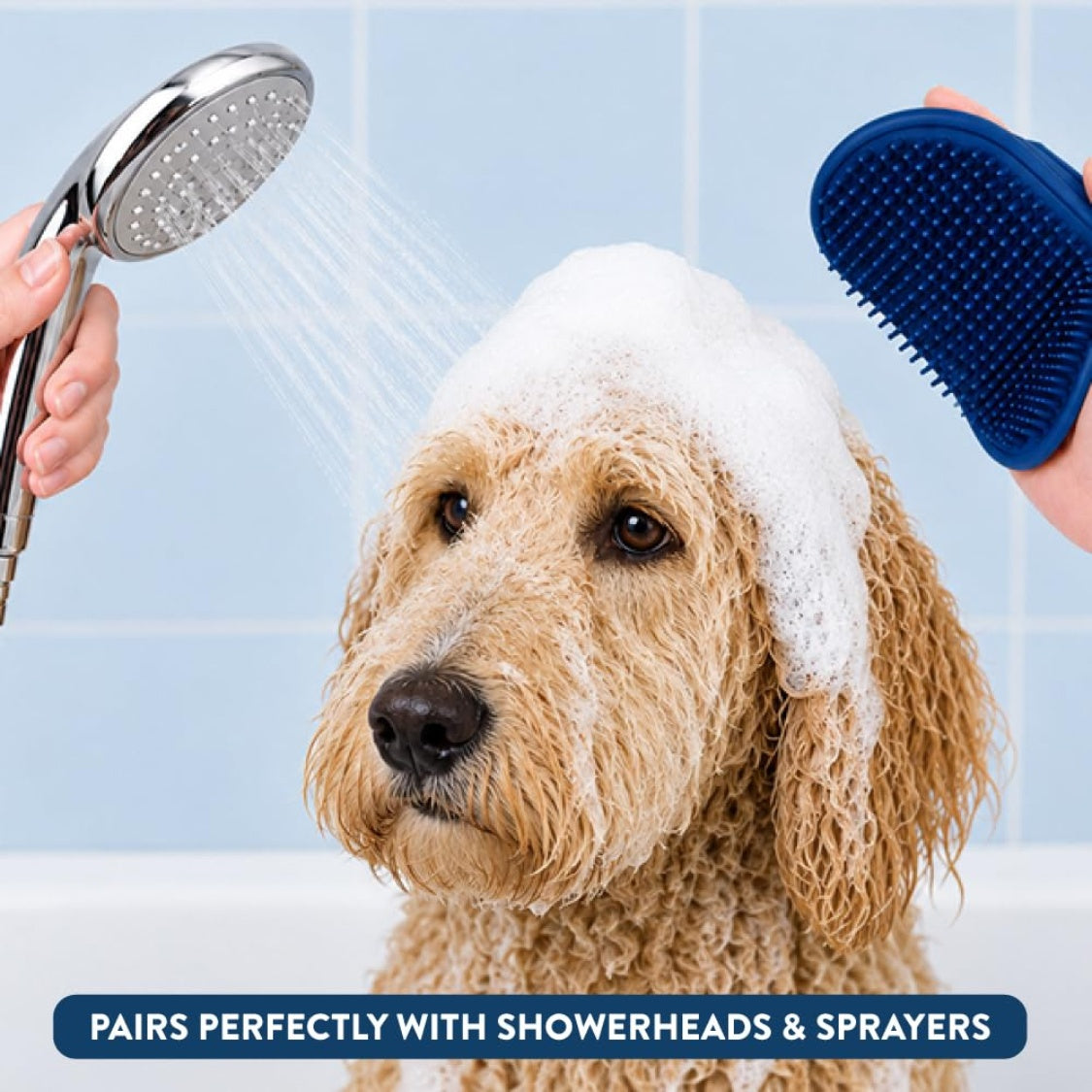 Dog Shampoo Bath Brush for Dogs &amp; Cats – Handheld Scrubber for Long &amp; Short Hair, Blue – view 4