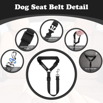 Dog Car Seat Belt Headrest Restraint 2-Pack – Adjustable 18–30 in Nylon Safety Leads, Black – view 7