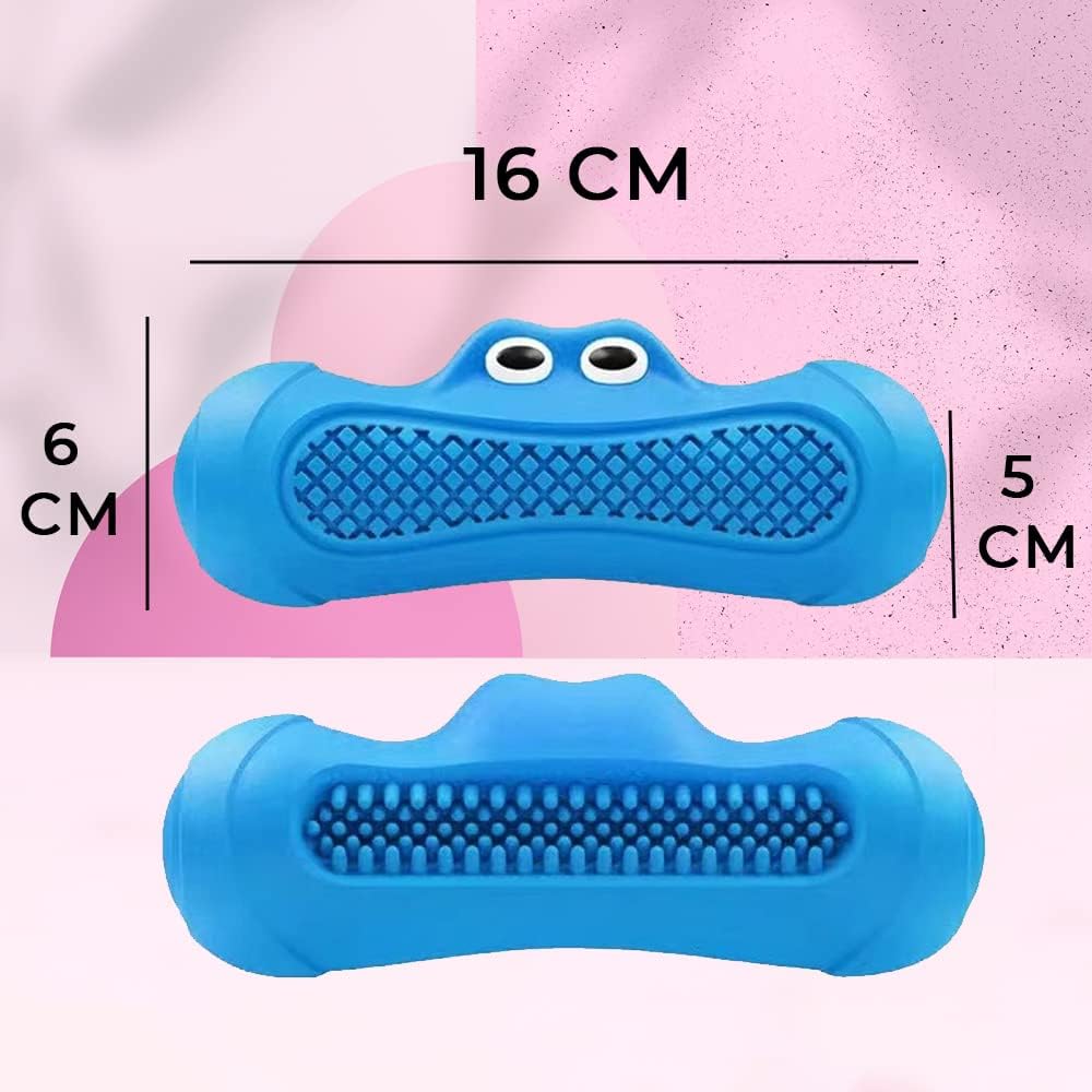 Natural Rubber Monster Squeaky Dog Chew Toy with Textured Nubs, Blue – view 6
