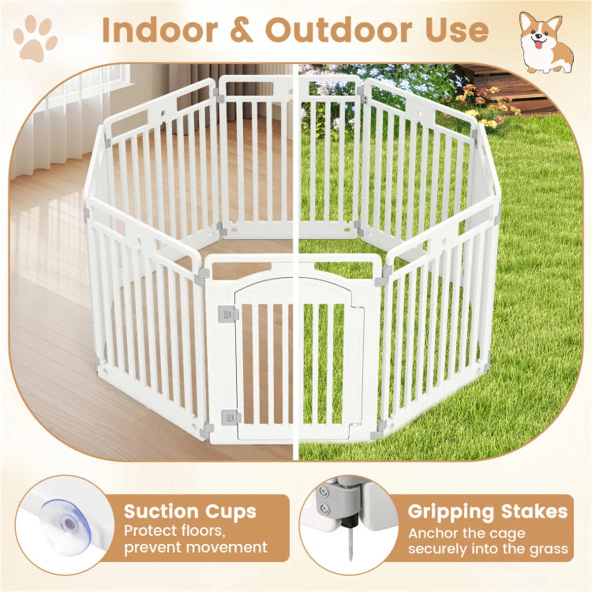 8-Panel Plastic Dog Playpen – White, 50 x 50 x 32 in, Lockable Door, Multiple Shapes – view 8