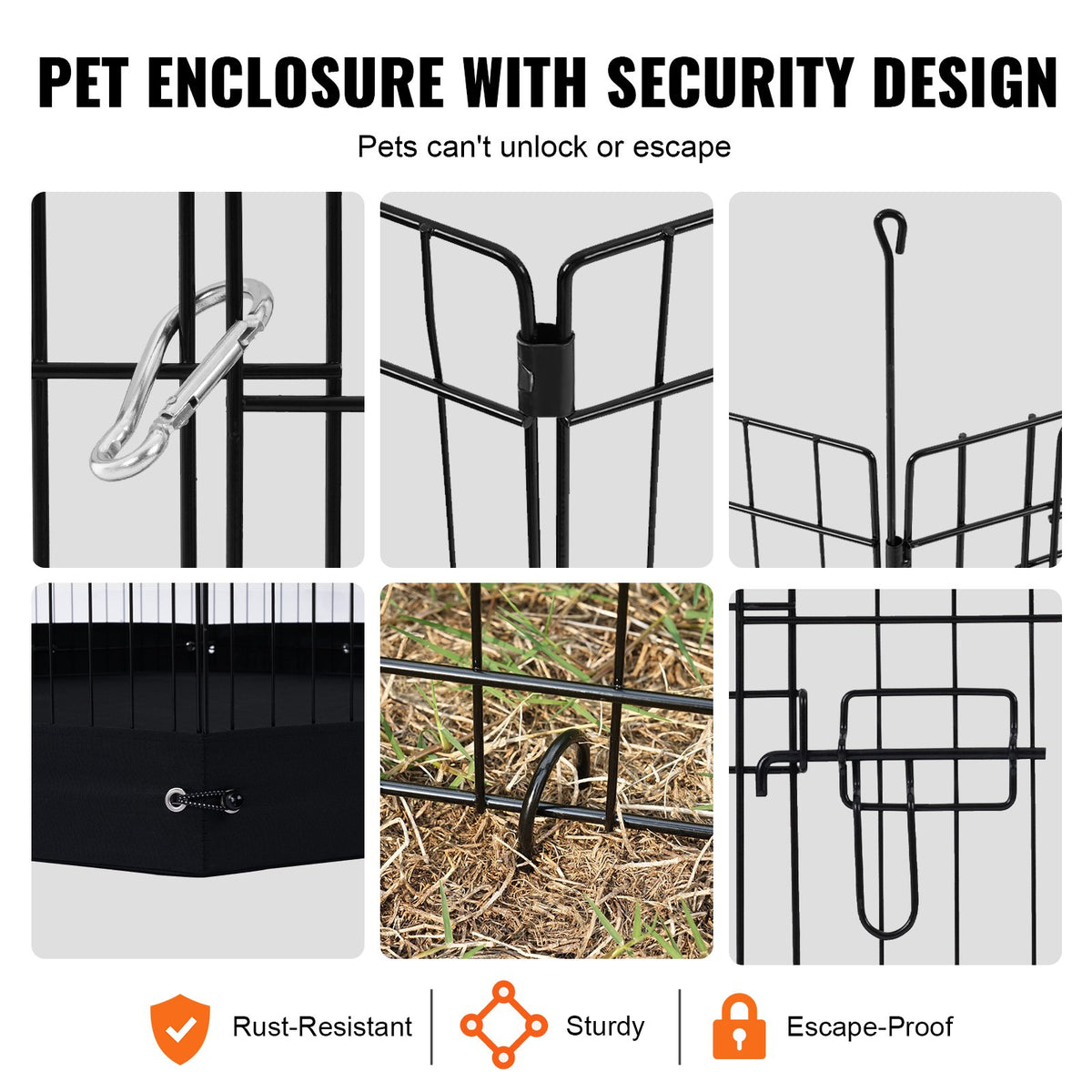 8-Panel Foldable Metal Dog Playpen with Bottom Mat – Full-Height Door, 30-Inch, Black – view 5