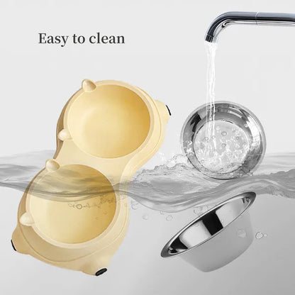 Double Stainless Steel Cat Food &amp; Water Bowl Set with Non-Slip Base, White, 600 ml Each – view 4