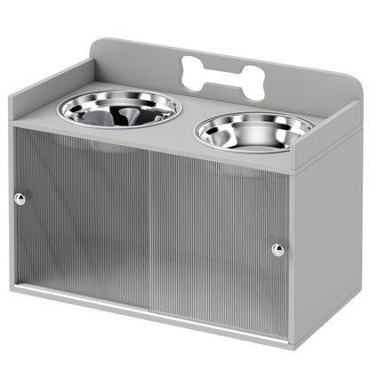 Elevated Dog Bowl Stand with Storage Cabinet, Acrylic Doors and Splash Guards for Large Dogs, Gray – view 9