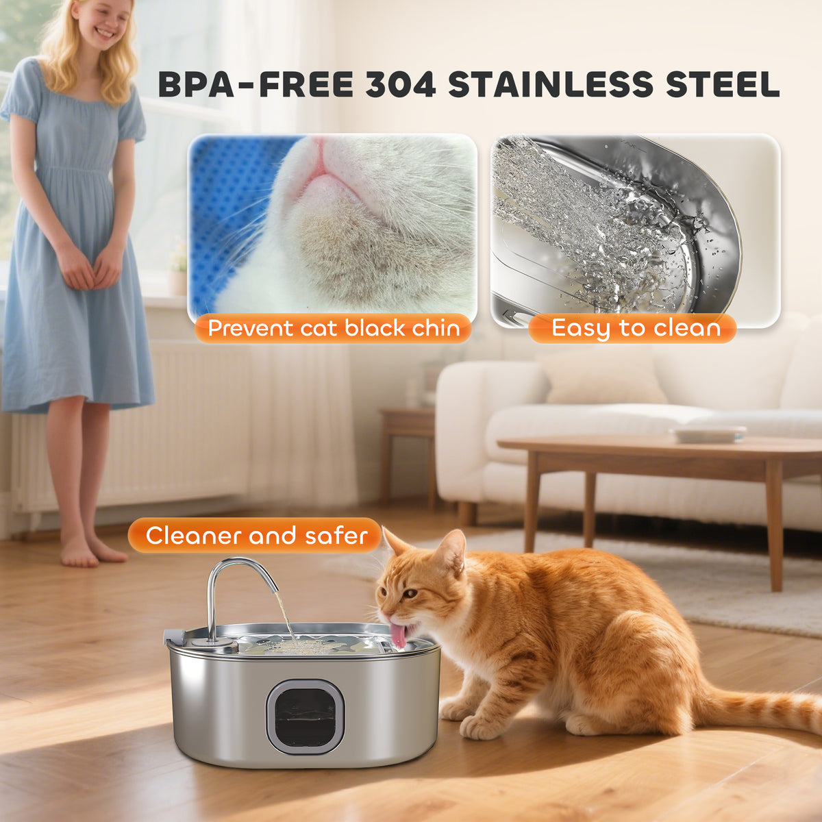 1.8 Gallon Stainless Steel Pet Water Fountain with Filter &amp; Quiet Pump for Cats and Dogs – view 4
