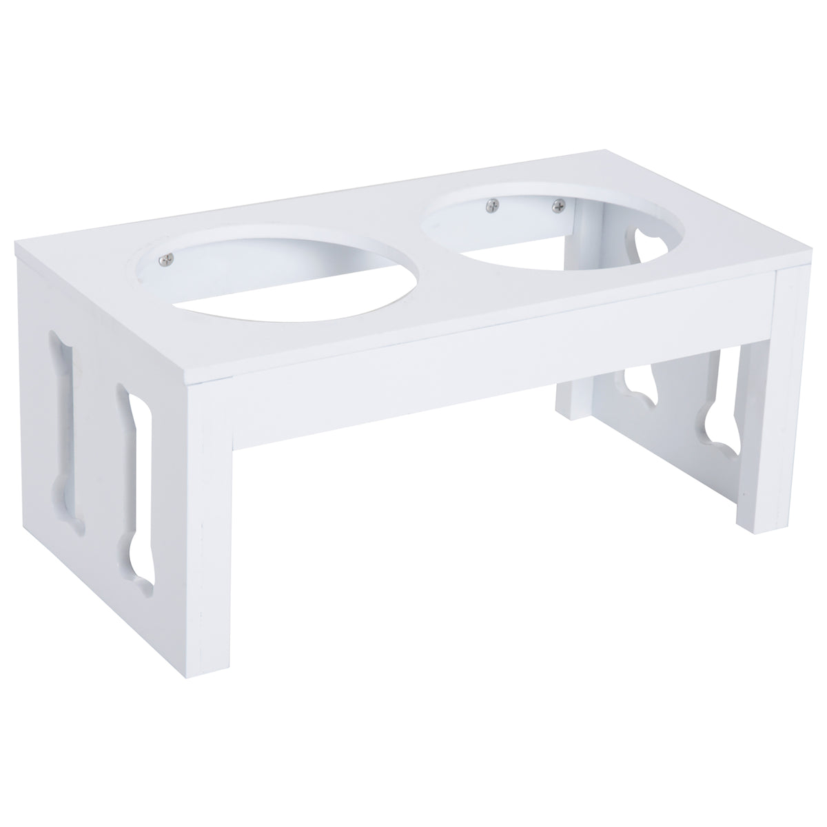 23 in Modern Raised Dog Bowl Stand with 2 Stainless Steel Bowls, Wooden Feeding Station, White – view 7