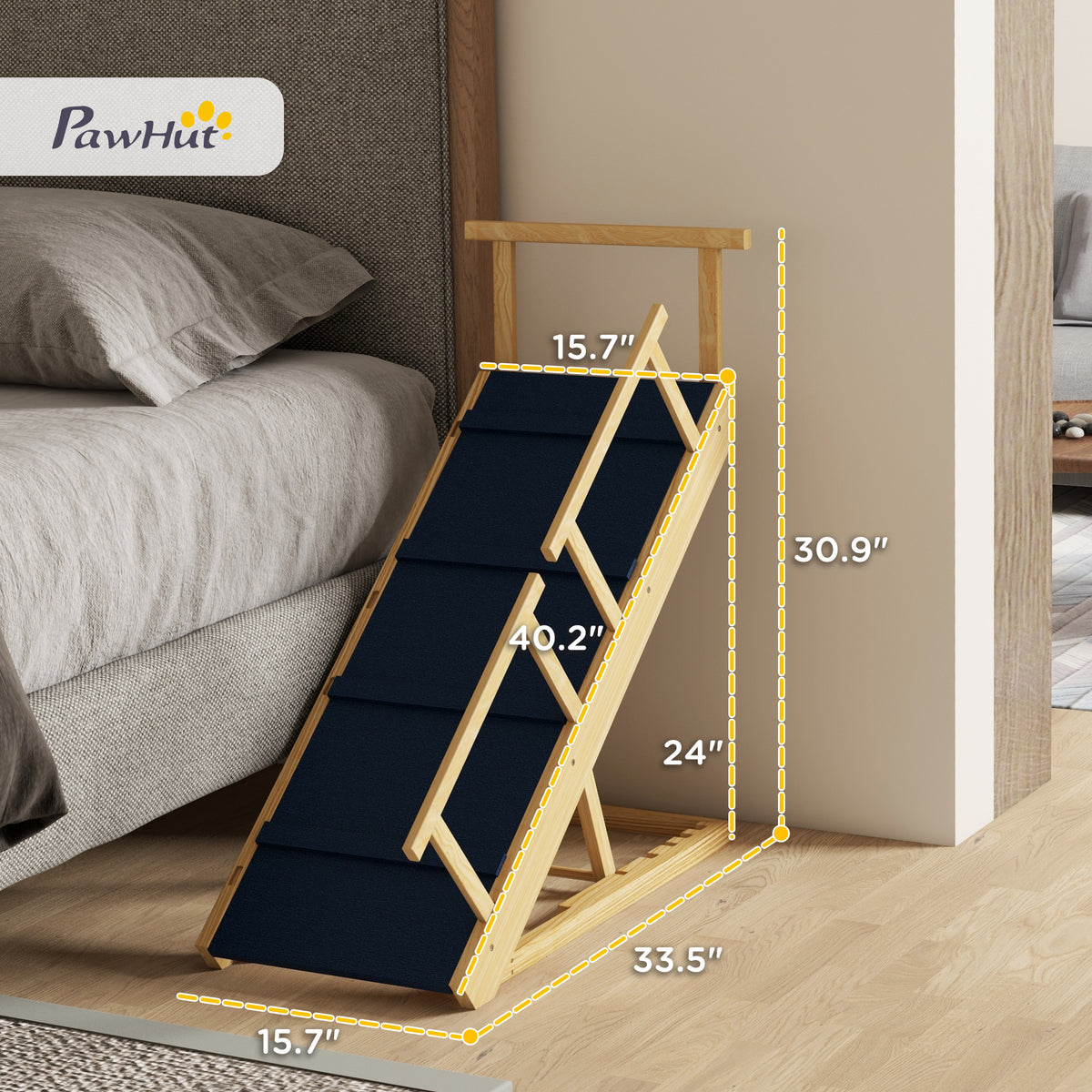 Adjustable Height Wooden Dog Ramp – Foldable Pine Pet Steps with Non-Slip Mat, 4 Levels – view 3