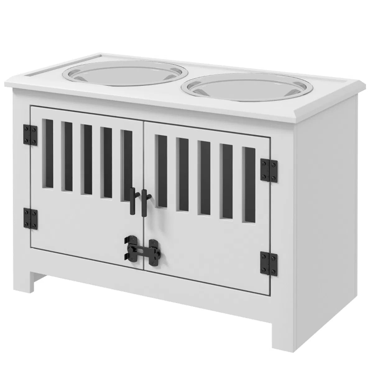 Elevated Dog Feeder Cabinet with 37 L Food Storage – 2 Stainless Steel Bowls, White