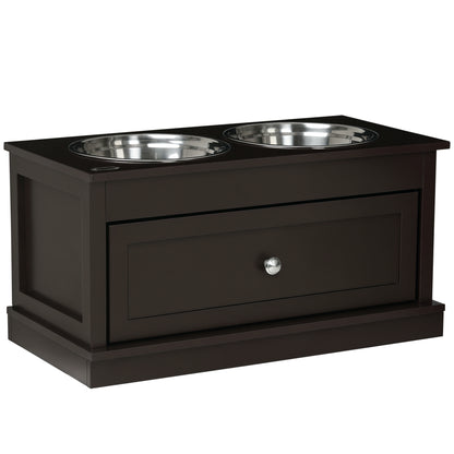 Elevated Dog Bowl Stand with 11 L Storage Drawer &amp; 2 Stainless Steel Bowls, Espresso Brown – view 9