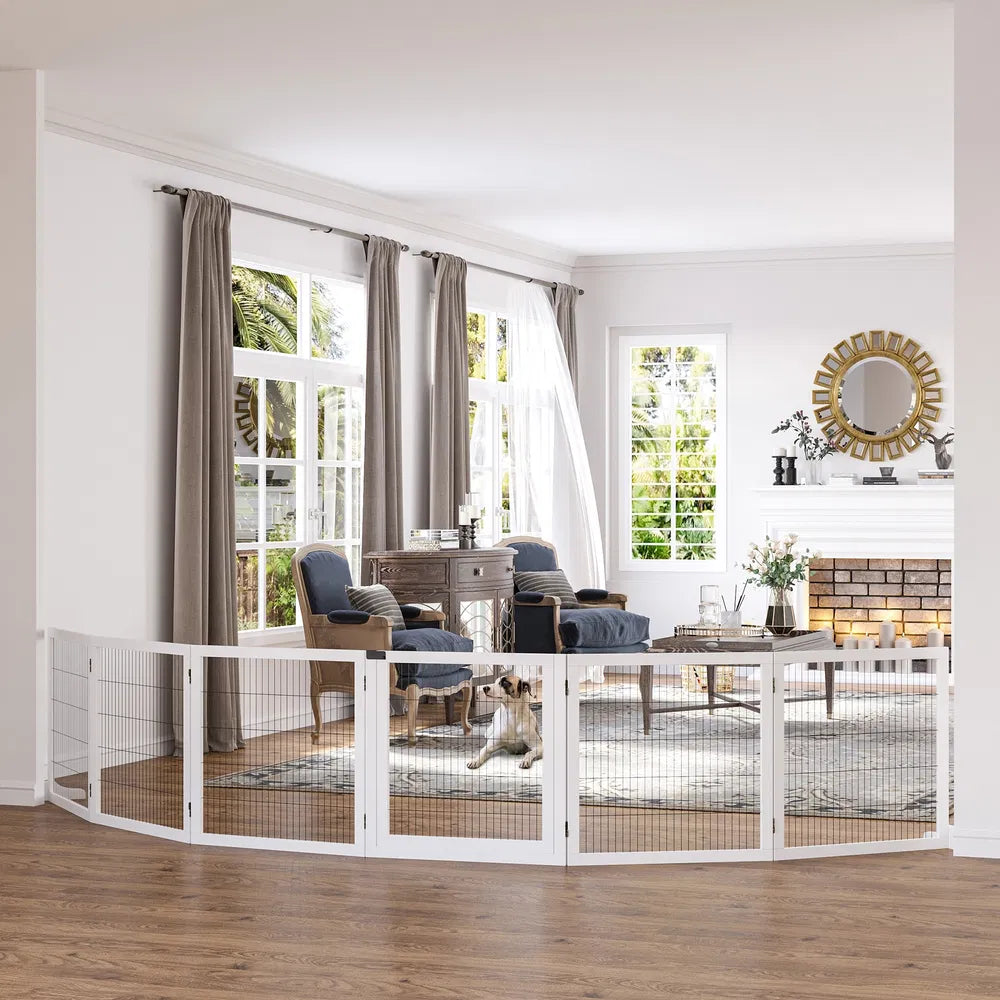 6-Panel Foldable Wooden Pet Gate &amp; Playpen – White, 27.6 in High – view 8