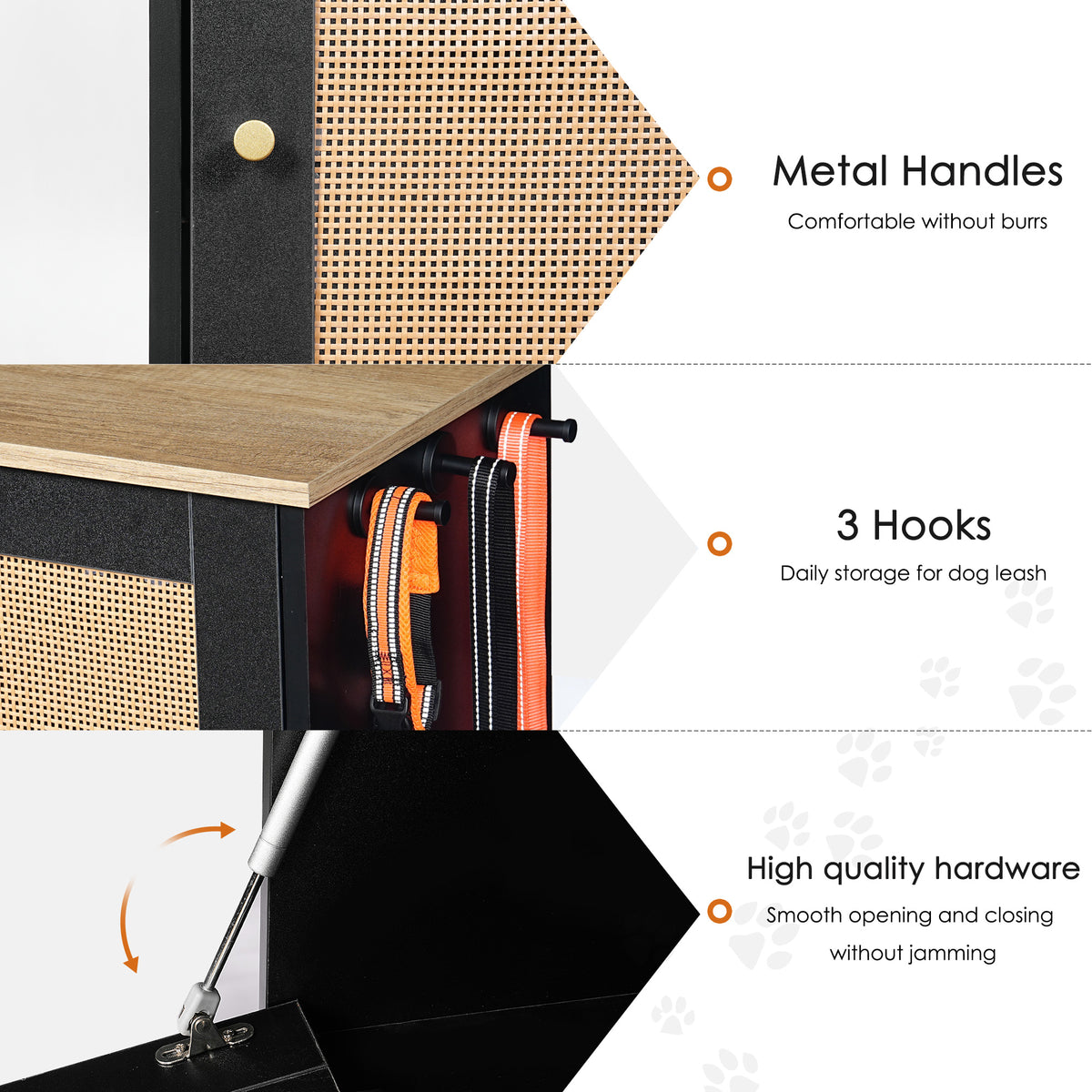 Hidden Dog Feeding Station with 2 Cabinets – Pull-Out Bowls, Rattan Doors, Black – view 7