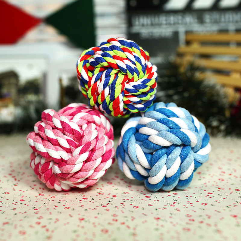 Braided Cotton Rope Ball Dog Toy – 2.8 in Chew &amp; Fetch Ball in Pink, Blue or Multicolor