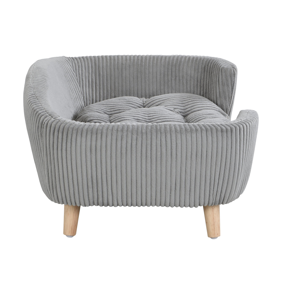 Elevated Dog Bed for Small Dogs – Corduroy Couch, Rubber Wood Legs, Supportive Foam, Grey – view 8
