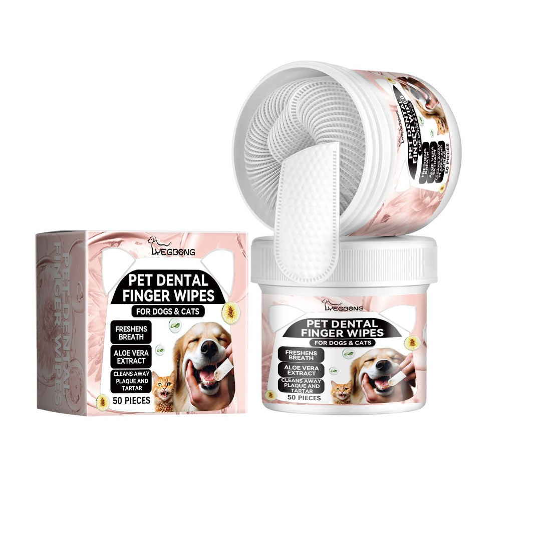 Disposable Pet Dental Finger Wipes – 50 Pre-Moistened Finger Sleeves for Dogs &amp; Cats