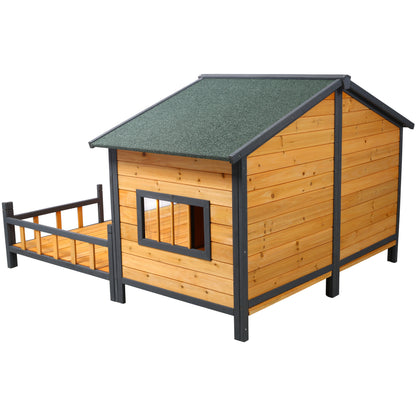Wooden Double Dog House with Porch – Elevated Floor, Weatherproof Outdoor Kennel – view 10