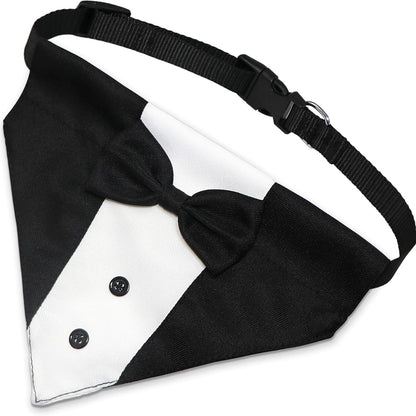 Dog Tuxedo Bandana Collar with Bow Tie – Formal Wedding Tux for Dogs, Adjustable 12.5–21 in, Black &amp; White – view 2