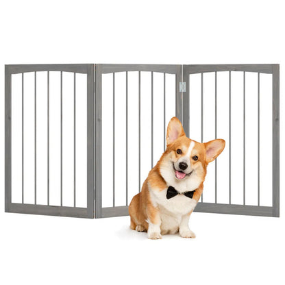 3-Panel Wooden Pet Fence – Gray, 63 x 30 in, Solid Fir Wood – view 2