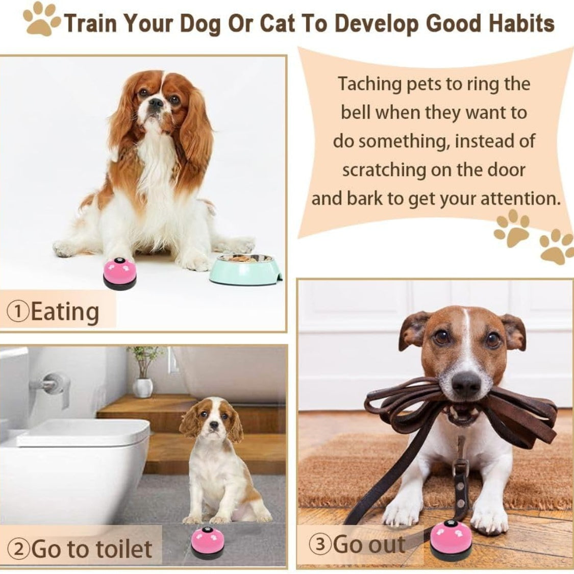 Dog Potty Training Bells – Press Bell + Adjustable Door Hanging Bells, 2-Pack – view 6