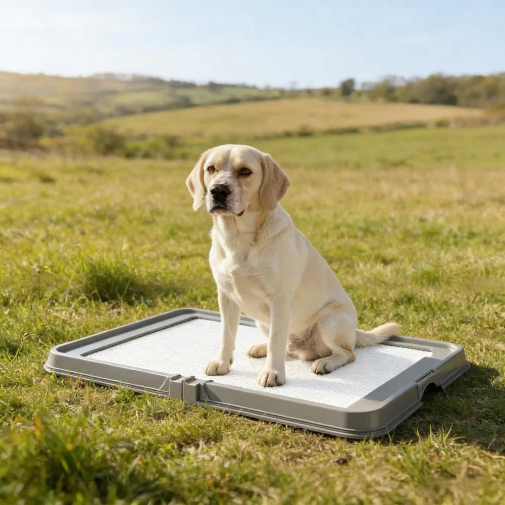 Foldable Dog Litter Box with Pad Holder – 33.9" x 24.4" Potty Tray, Pee Wall, Non-Slip, Gray/White – view 6