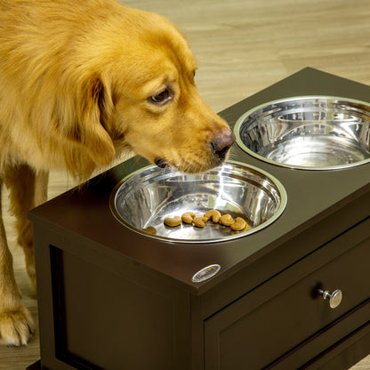 Elevated Dog Bowl Stand with 11 L Storage Drawer &amp; 2 Stainless Steel Bowls, Espresso Brown – view 7