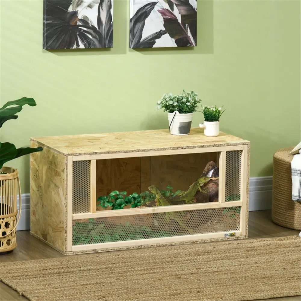 Wooden Reptile Terrarium with Glass Sliding Doors &amp; Mesh Vents, 31.5 in Natural Wood – view 8