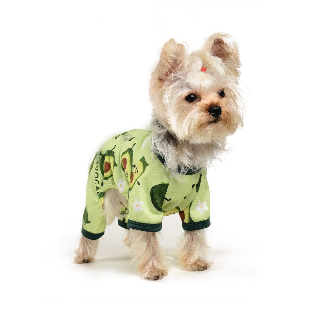 Four-Legged Cotton Dog Pajamas Jumpsuit, One-Piece Pet Onesie in Grass Green – view 2