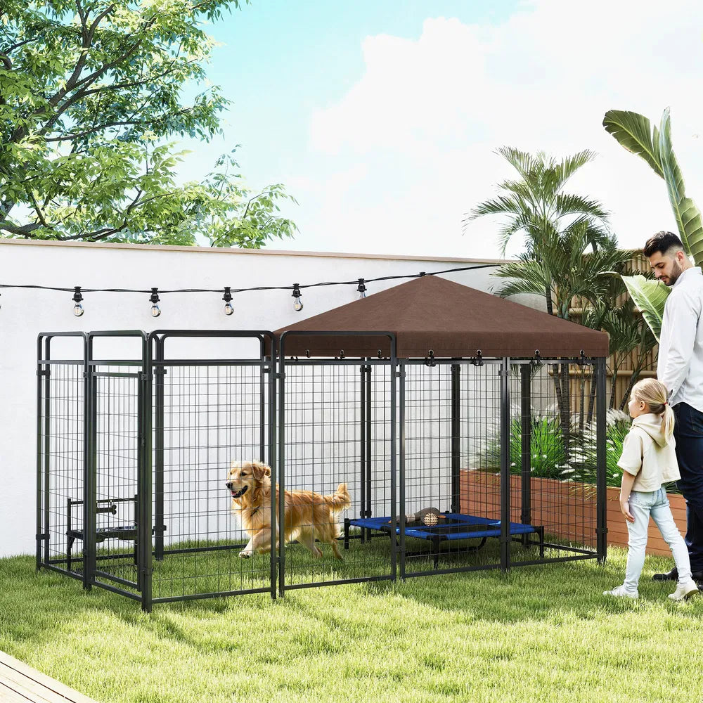 Large Outdoor Dog Kennel with Roof – 9.3 x 4.6 x 5.2 ft, Heavy-Duty Steel – view 8