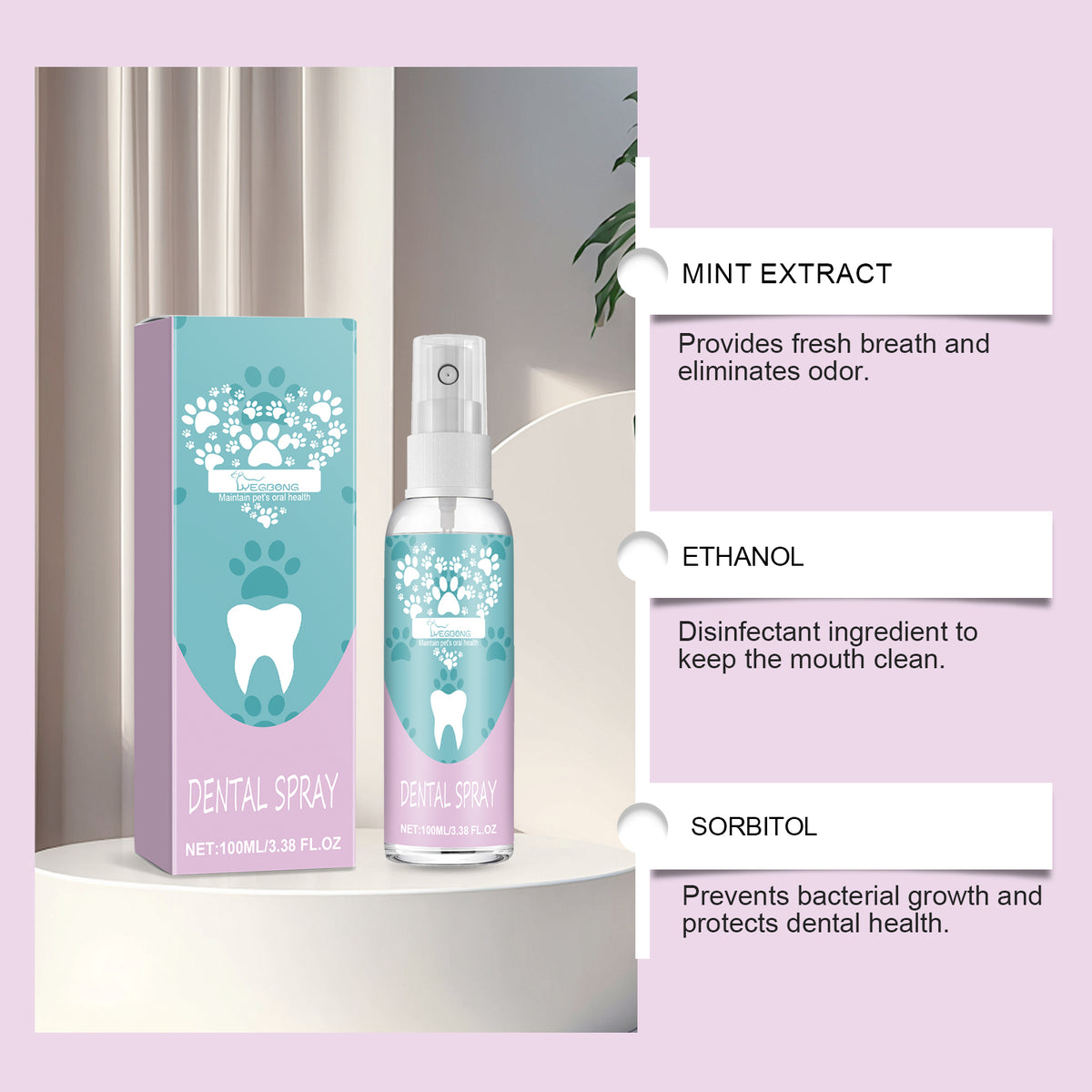 Pet Dental Spray for Dogs &amp; Cats – 100 ml Oral Spray with Sorbitol &amp; Erythritol – view 3