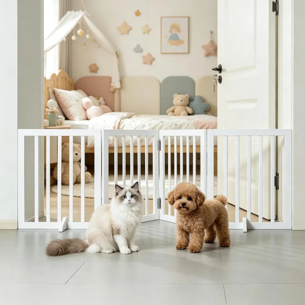 Modern Foldable Pet Gate – 80.3 in Wide, Freestanding, Solid Wood Frame – view 7