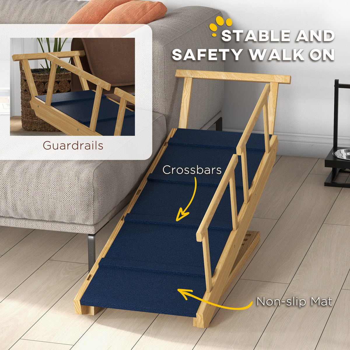 Adjustable Height Wooden Dog Ramp – Foldable Pine Pet Steps with Non-Slip Mat, 4 Levels – view 8
