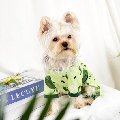 Four-Legged Cotton Dog Pajamas Jumpsuit, One-Piece Pet Onesie in Grass Green