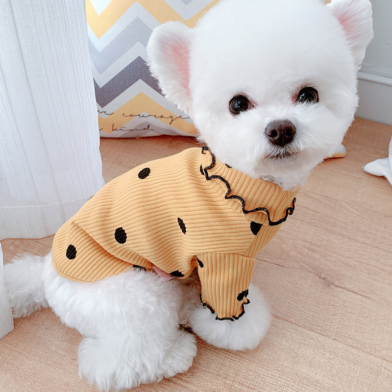 Polka Dot Turtleneck Dog Shirt – Cotton Base Layer Top in Pink, Yellow or Green – view 9