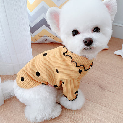 Polka Dot Turtleneck Dog Shirt – Cotton Base Layer Top in Pink, Yellow or Green – view 9