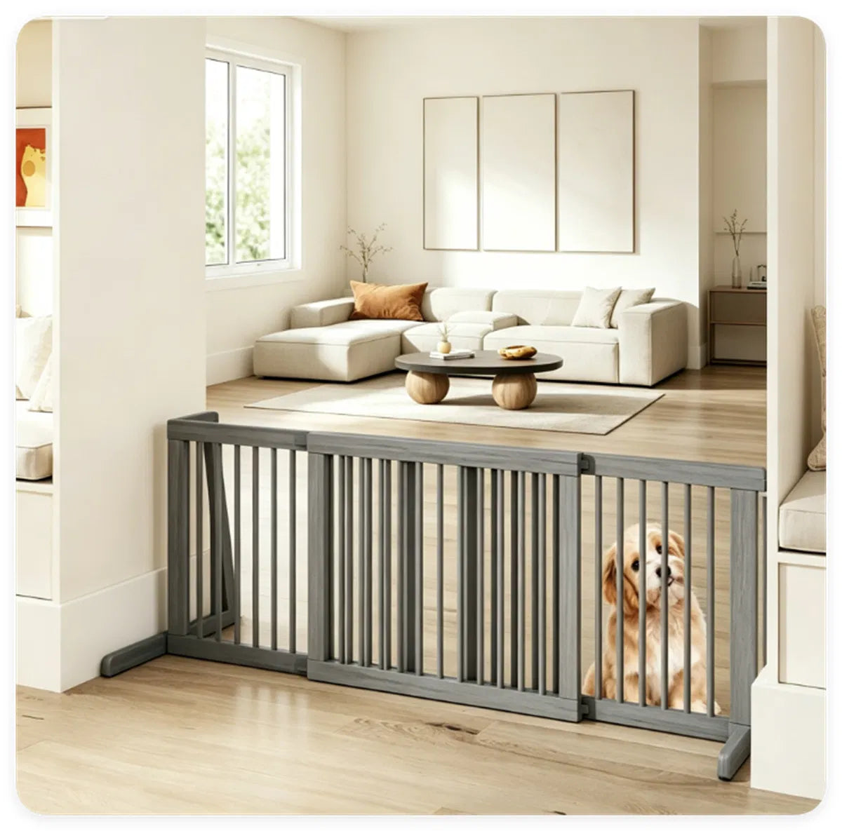 Expandable Wooden Pet Gate – 22 in Tall, Freestanding, 28–80 in Wide, Gray – view 10