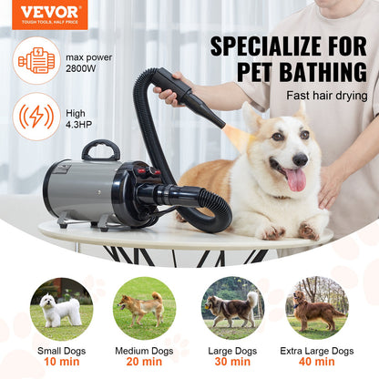 High-Velocity Dog Blow Dryer – 2800 W with Adjustable Heat &amp; Speed, 4 Nozzles, Gray &amp; Black – view 2