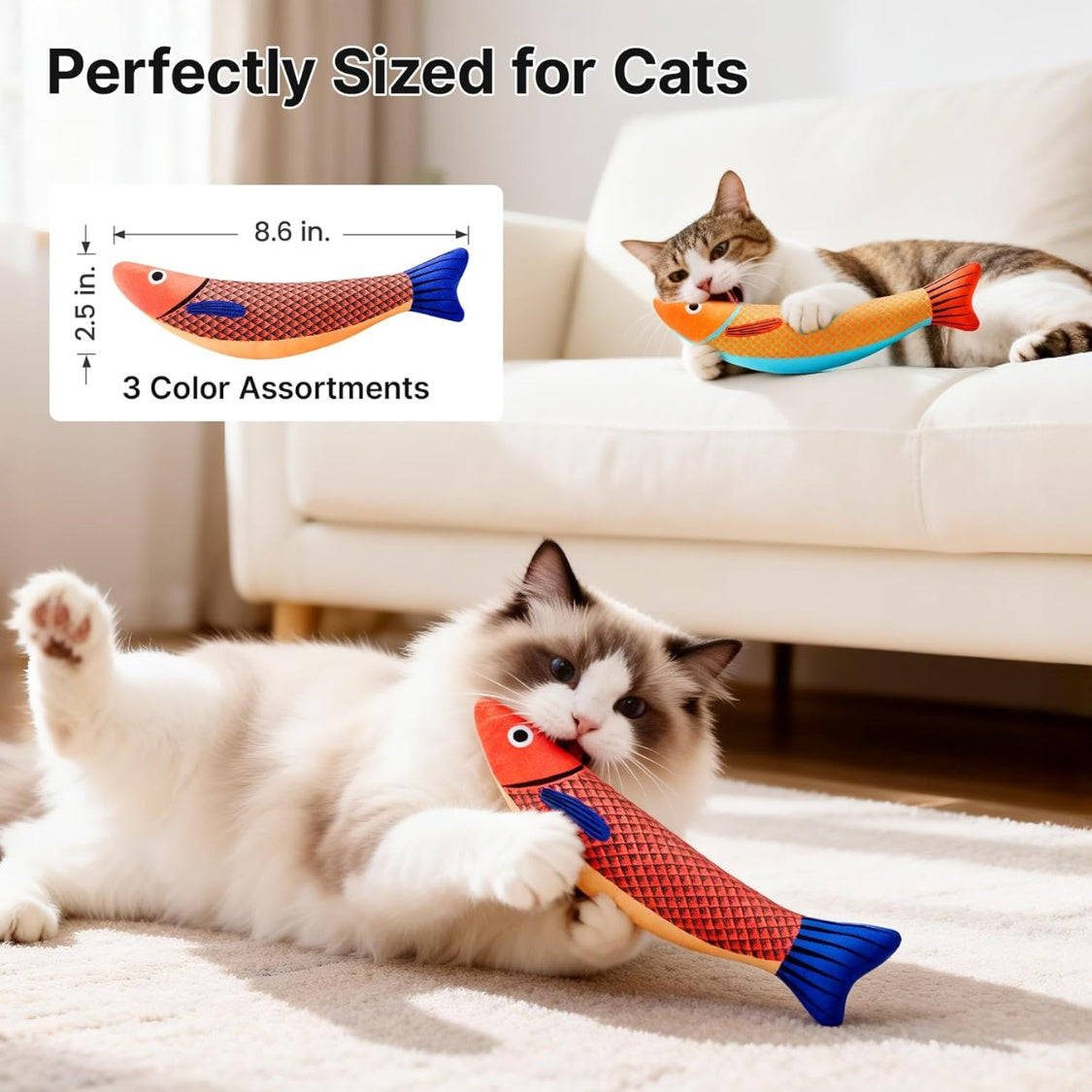 Catnip Saury Fish Kicker Cat Toys – 3 Pack, Soft Plush with Crinkle Sound – view 4