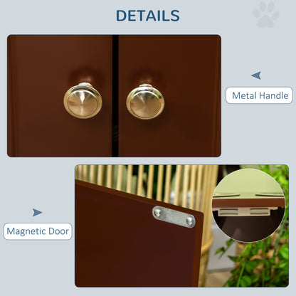 Elevated Dog Bowls with Storage Cabinet – Magnetic Doors, 2 Stainless Steel Bowls, Brown – view 6