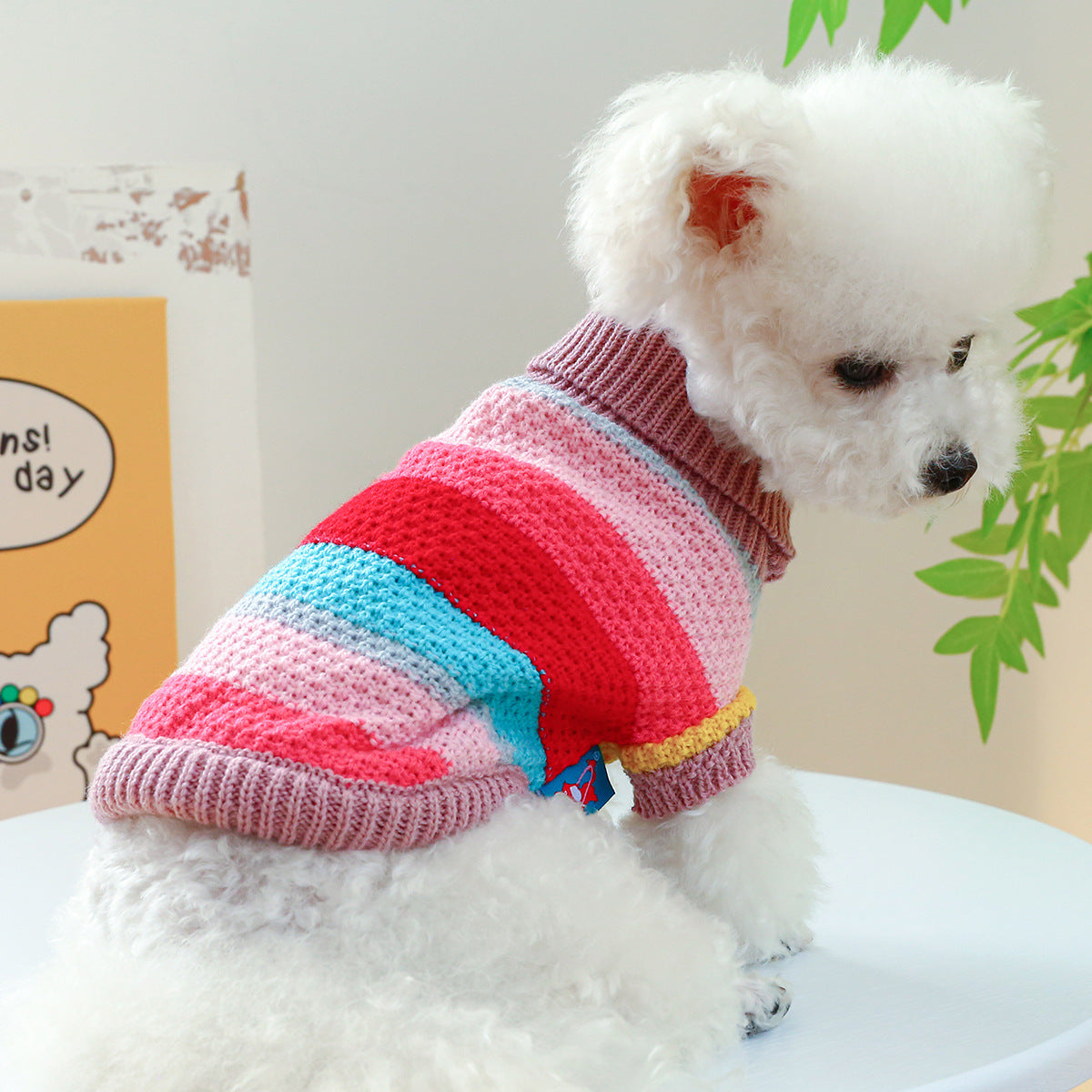 Multicolor Striped Knit Pet Sweater for Dogs &amp; Cats, Casual Acrylic Pullover – view 2