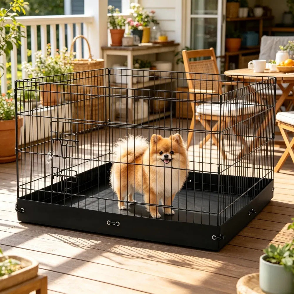 4-Panel Square Dog Playpen with Floor Mat – 36 x 36 x 24 in