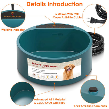 Heated Pet Water Bowl 74 oz – Thermostatic, IP67 Waterproof, Chew-Resistant Cord, Army Green – view 3