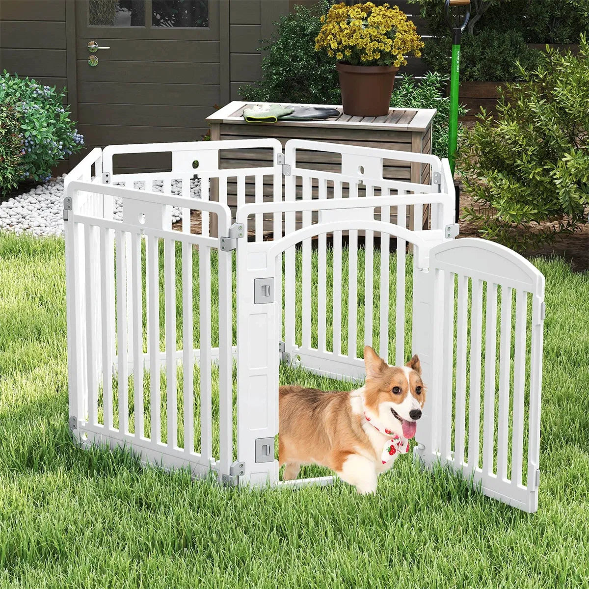 6-Panel Plastic Dog Playpen – 32 in High, Lockable Door, Indoor &amp; Outdoor, Foldable – view 6