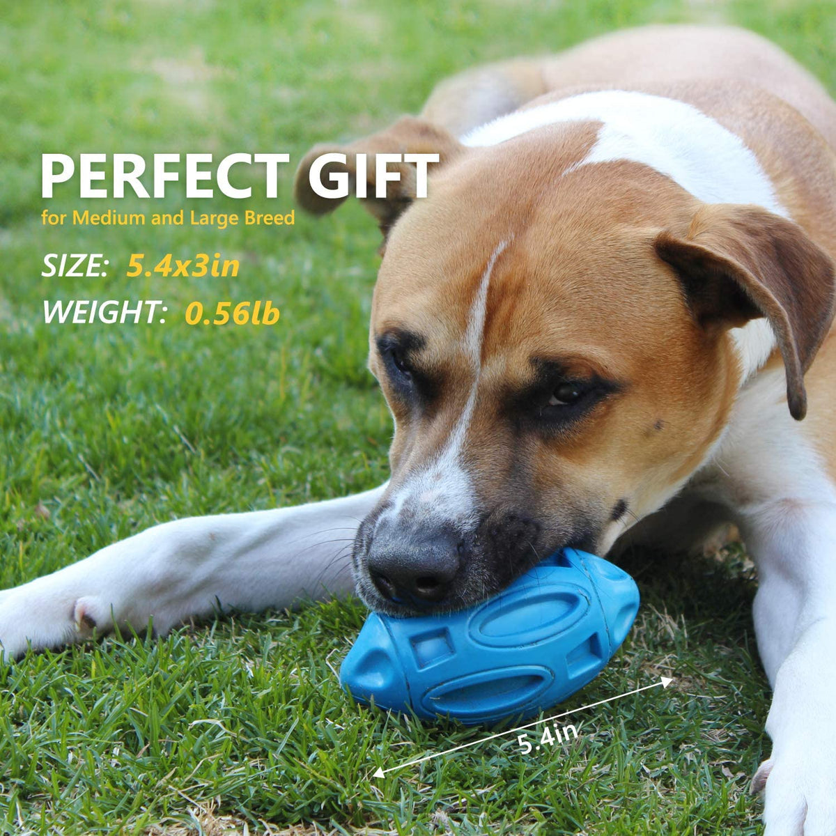 Squeaky Rubber Rugby Ball Dog Toy – Bouncy Football Shape for Toss &amp; Fetch, 4 Colors