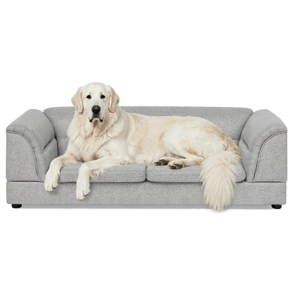 Oversized Linen Dog Sofa – Curved Armrests, Raised Frame, Thick Cushion, for Large Dogs, Light Grey – view 7