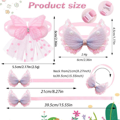 Puppy Bow Collars 20-Pack – Lace Pearl &amp; Butterfly Bow Ties, Adjustable 8.3–15.6 in for Small Dogs &amp; Cats – view 5