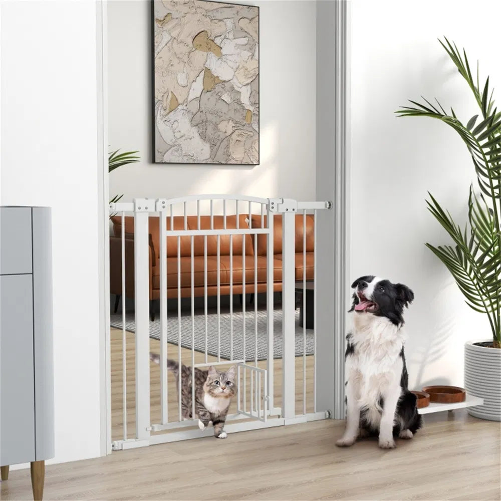 Pressure-Mounted Pet Gate with Cat Door – Adjustable 29.9"–40.9" Wide, 30.3" Tall, White Steel – view 9
