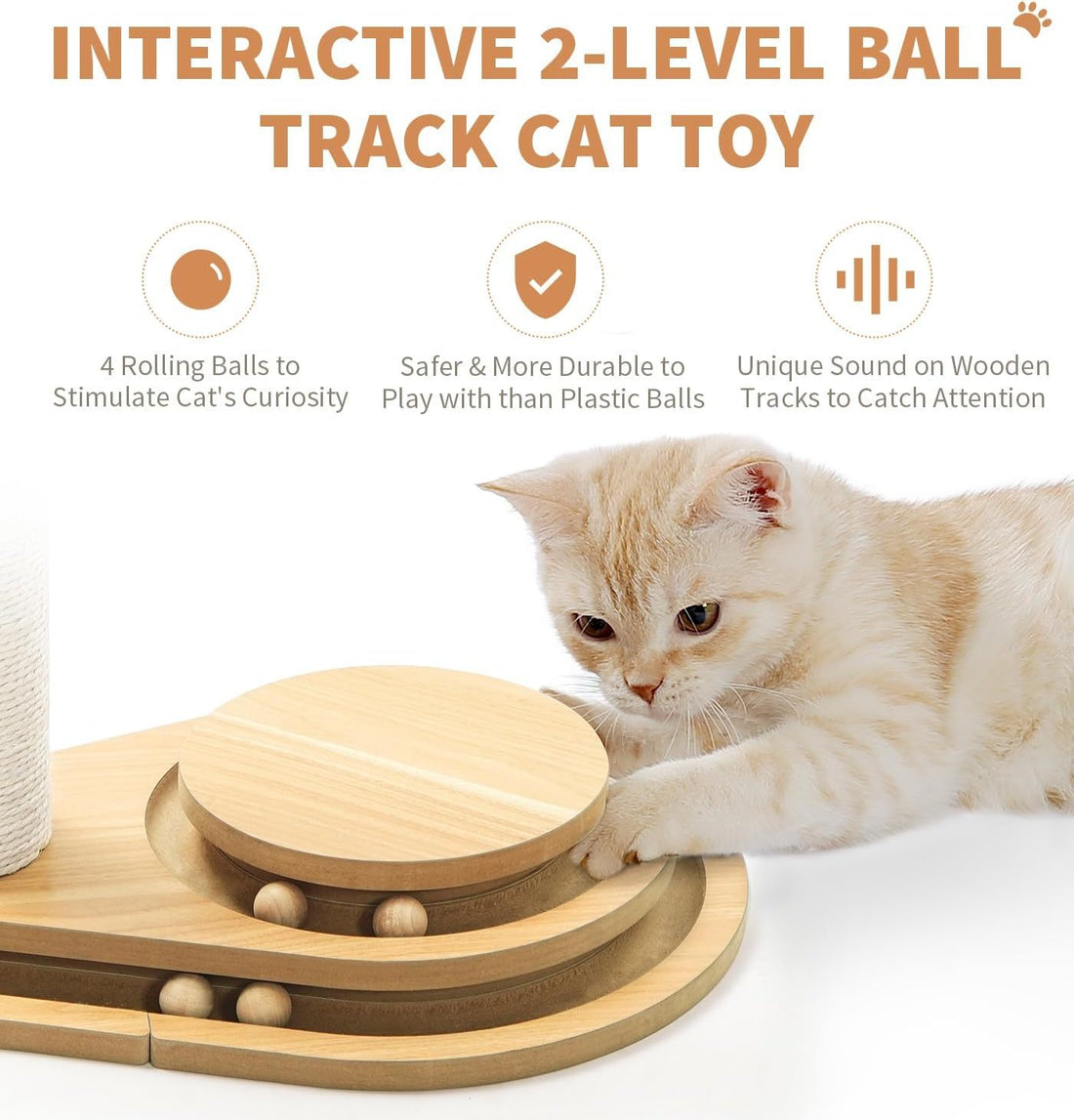 Sisal Cat Scratching Post with 3-Level Ball Track Toy and Top Ball for Indoor Cats – view 2