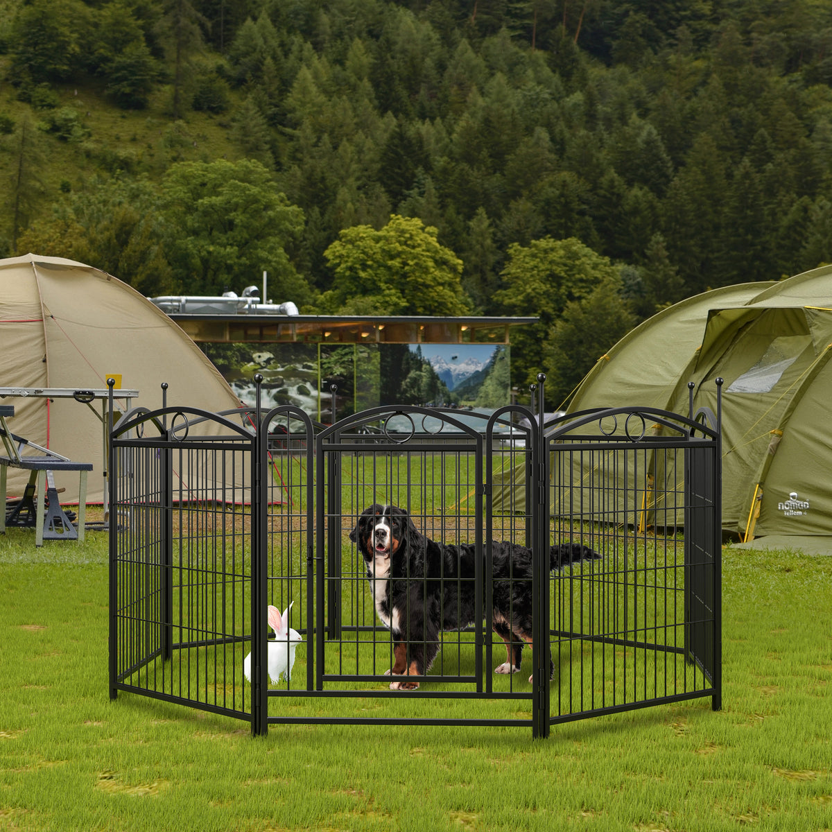 8-Panel Metal Dog Playpen – Foldable Exercise Pen with Door, Rust-Resistant, 32 in High, Black – view 8