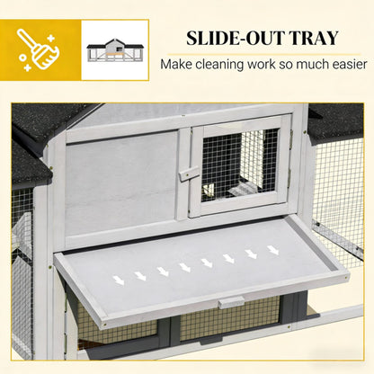 Wooden Rabbit Hutch with Run – Raised House, Ramp &amp; Slide-Out Tray, 82.75" Long, Gray – view 5