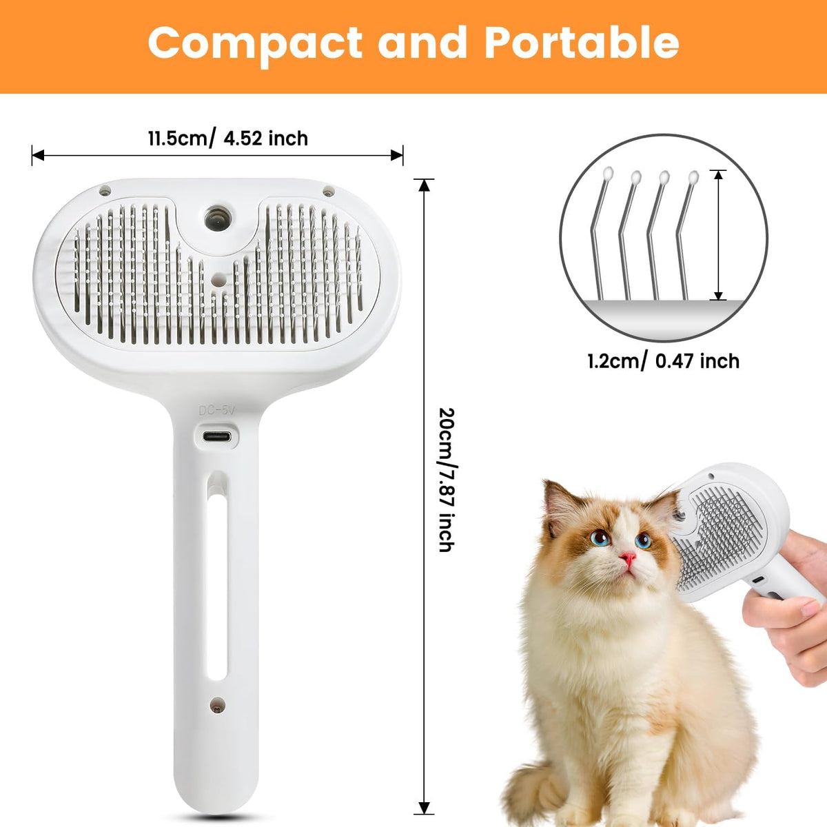 3-in-1 Pet Steam Brush – Water Mist Spray Grooming Brush with Self-Cleaning Release Button – view 4